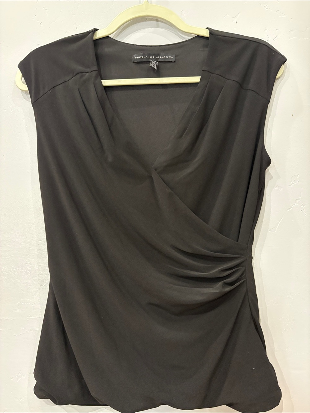 White House Black Market XS Black Faux Wrap Ruched Sleeveless Top